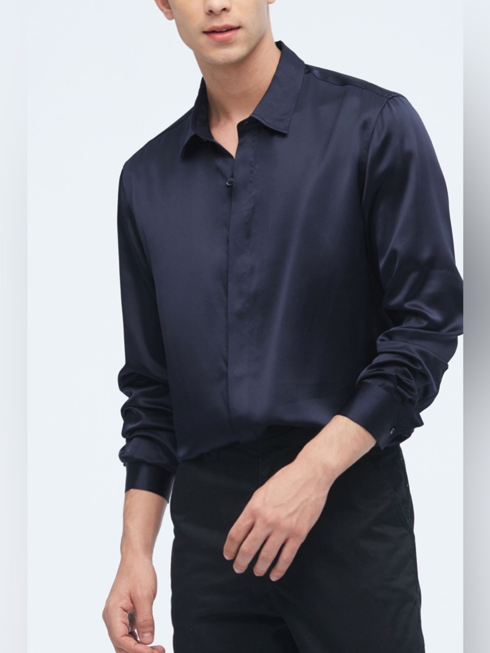 Lilysilk Men's Black Long-Sleeve Casual Button-Down Shirt